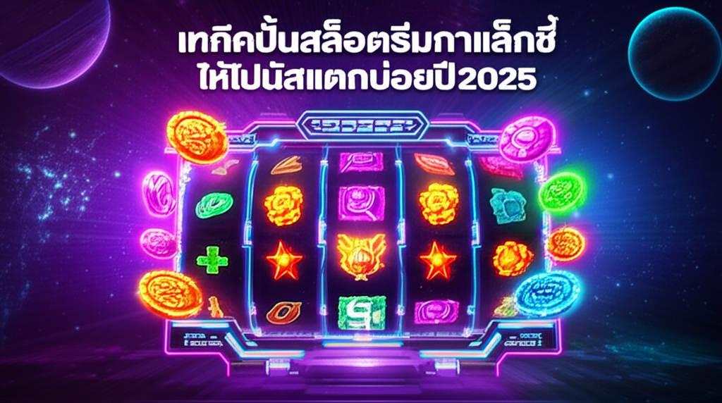 ภาพสล็อตธีมกาแล็กซี่สไตล์อนาคตพร้อมกราฟิกดวงดาวและโบนัสสล็อตในปี 2025