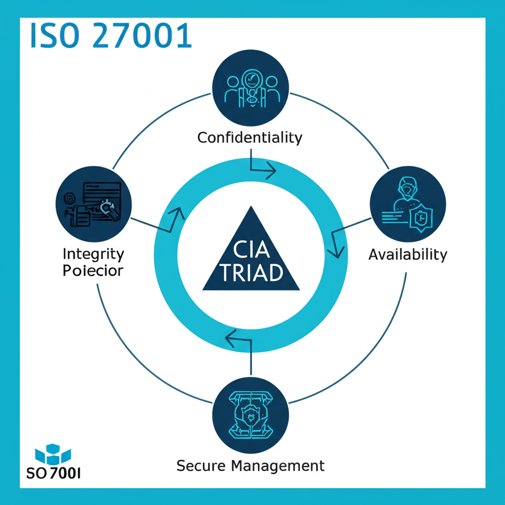อินโฟกราฟิกอธิบายหลักการ ISO 27001 และ CIA Triad สำหรับคาสิโนออนไลน์