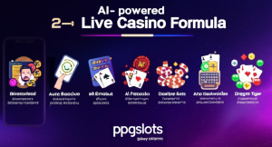 ภาพอินโฟกราฟิกแสดงขั้นตอนการใช้งานสูตรคาสิโนสด AI บนแพลตฟอร์ม ppgslots พร้อมระบบฝาก-ถอนออโต้และ TrueMoney Wallet