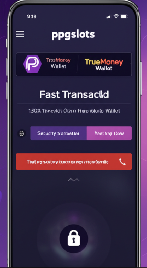 ภาพหน้าจอระบบฝาก-ถอนออโต้ของ ppgslots พร้อมรองรับ TrueMoney Wallet แสดงการทำธุรกรรมรวดเร็วและปลอดภัย