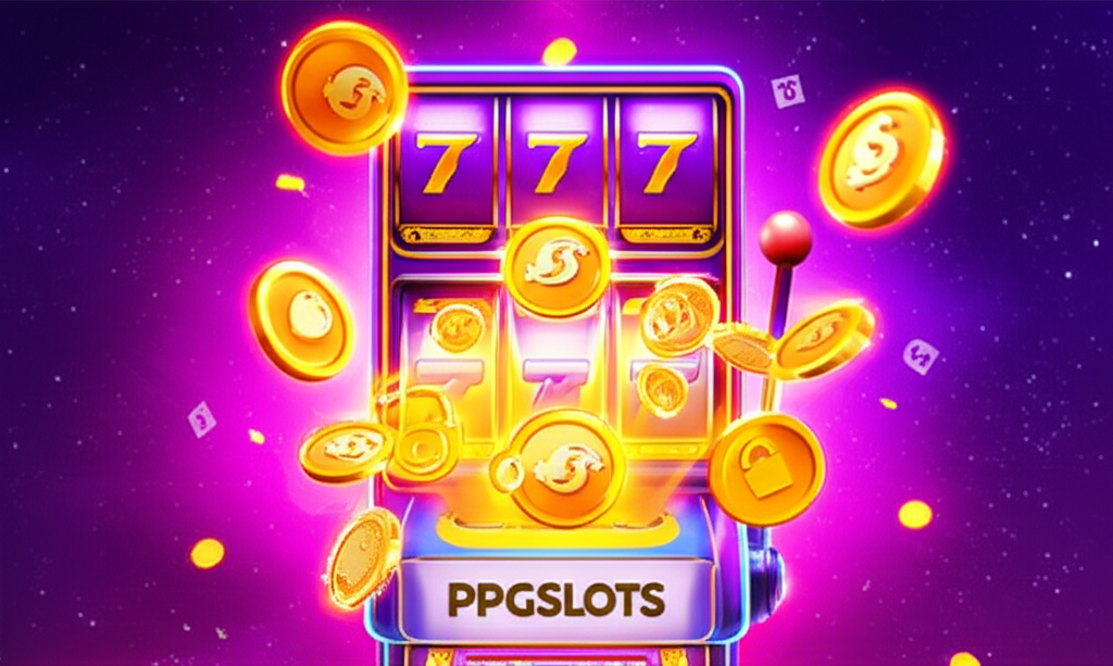 ภาพเกมสล็อตแจ็คพอตธีมกาแล็กซี่พร้อมเหรียญแจ็คพอตและโลโก้ ppgslots แสดงถึงความรวดเร็วและปลอดภัย