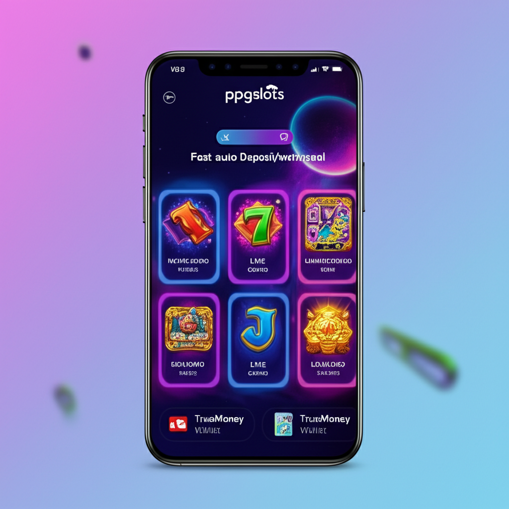 ภาพหน้าจอแพลตฟอร์ม ppgslots คาสิโนออนไลน์ธีมกาแล็กซี่ พร้อมไอคอนสล็อต คาสิโนสด และระบบฝากถอนออโต้ รองรับ TrueMoney Wallet