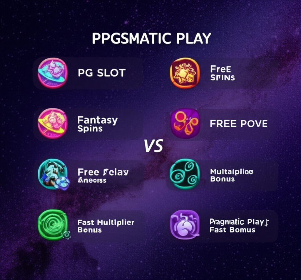 อินโฟกราฟิกเปรียบเทียบจุดเด่นของ PG Slot และ Pragmatic Play บนแพลตฟอร์ม ppgslots สำหรับมือใหม่