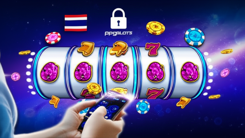 ภาพธีมกาแล็กซี่ของเกมสล็อตแจ็คพอตออนไลน์ที่ปลอดภัยและทันสมัย พร้อมสัญลักษณ์ความปลอดภัยและโลโก้ ppgslots