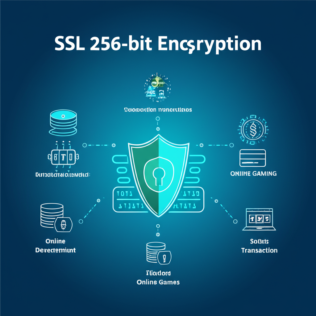อินโฟกราฟิกแสดงระบบเข้ารหัส SSL 256-bit ปกป้องข้อมูลผู้เล่นเกมสล็อตออนไลน์