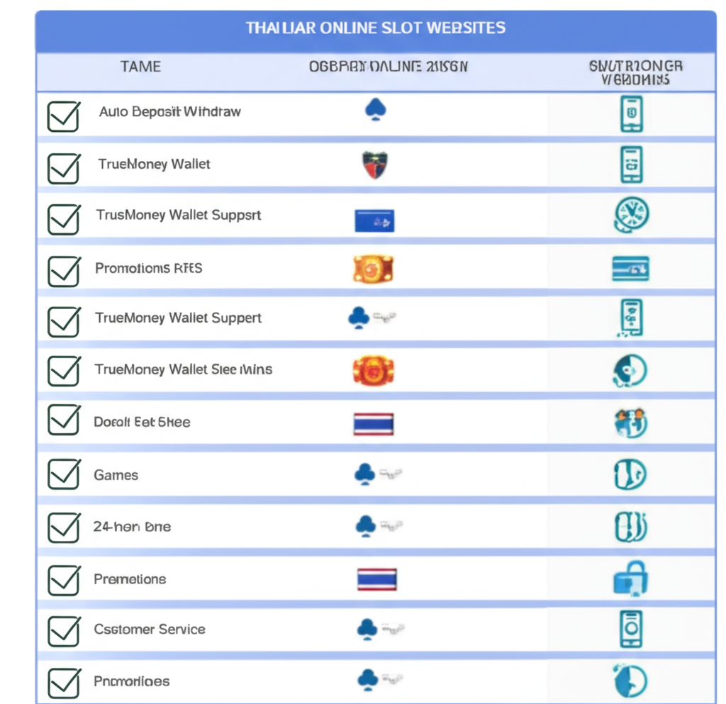 ตารางเปรียบเทียบ 10 เว็บสล็อตยอดนิยมปี 2025 พร้อมระบบฝาก-ถอนออโต้และรองรับ TrueMoney Wallet