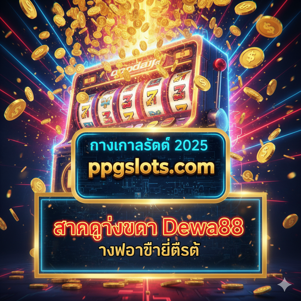 ภาพปกแนวตั้ง (Portrait) สำหรับบทความสล็อตออนไลน์ เน้นความรู้สึกตื่นเต้นและทันสมัยของ ppgslots.com แสดงโลโก้หรือชื่อ 'ppgslots.com' อย่างเด่นชัด พร้อมข้อความดึงดูดใจเป็นภาษาไทย เช่น 'ทางเลือกที่ดีที่สุด' และ 'แตกง่ายกว่า Dewa88' ใช้โทนสีสดใส เช่น สีทอง สีแดง หรือสีน้ำเงินเข้ม เพื่อสื่อถึงความร่ำรวยและเทคโนโลยี มีภาพพื้นหลังเป็นสัญลักษณ์สล็อตแมชชีน หรือเหรียญทองที่กำลังไหลลงมาอย่างรวดเร็ว (Coin Cascade) และองค์ประกอบของแสงไฟนีออนสว่างไสว สร้างความรู้สึกของ 'ทางเข้าล่าสุด 2025' ที่ดึงดูดสายตา.