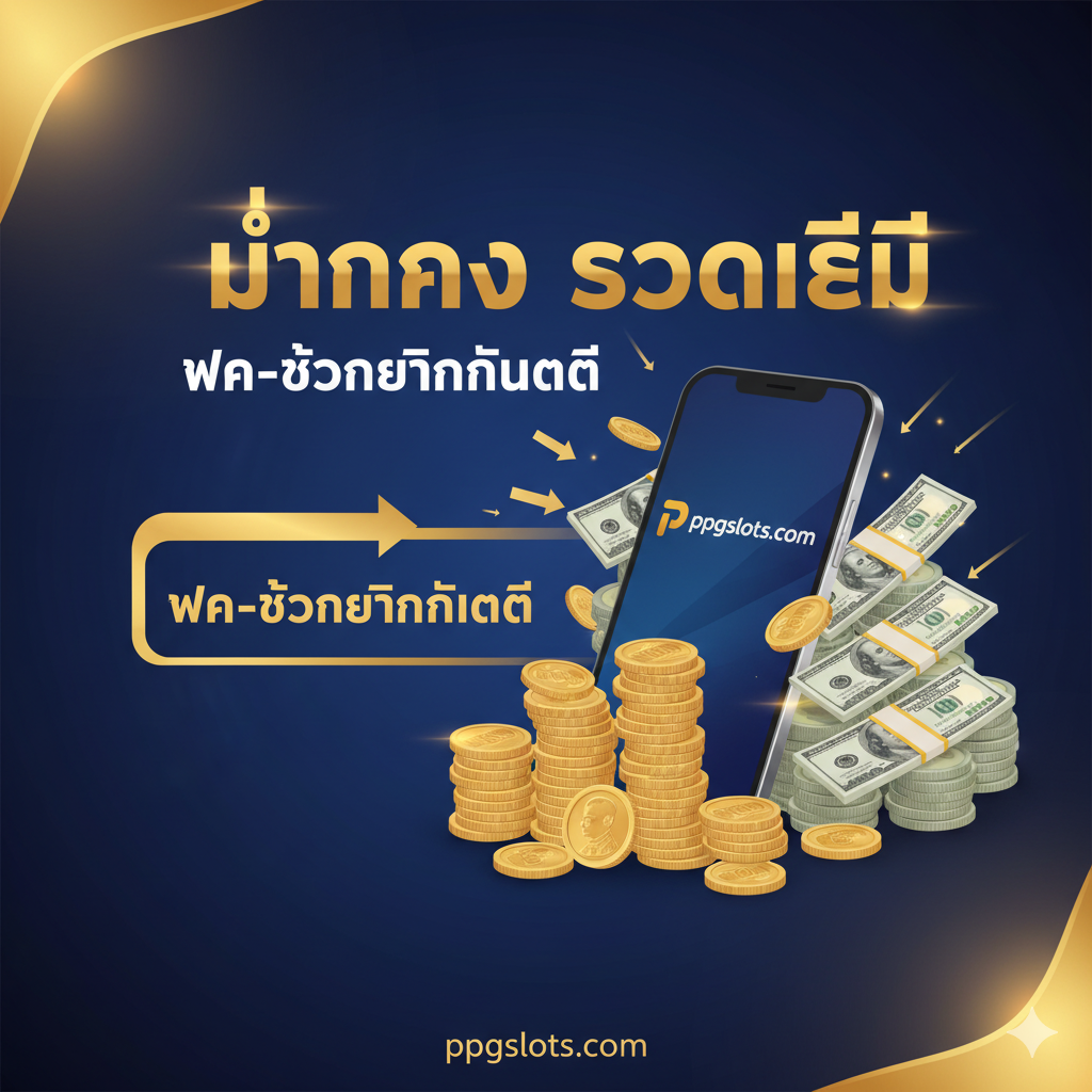 ภาพแสดงจุดเด่นของ ppgslots.com เน้นความเร็วและความมั่นคงทางการเงิน ภาพควรเป็นกราฟิกแสดงการทำธุรกรรม 'ฝาก-ถอนอัตโนมัติ' ที่รวดเร็วมาก มีลูกศรพุ่งเข้า-ออกระหว่างโทรศัพท์มือถือที่มีโลโก้ ppgslots.com กับสัญลักษณ์เงิน (เช่น เหรียญบาทไทยหรือดอลลาร์สหรัฐฯ) ที่กองพูนอย่างรวดเร็ว พื้นหลังควรใช้สีน้ำเงินเข้มและสีทองเพื่อแสดงถึงความหรูหราและความน่าเชื่อถือ มีคำว่า 'Fast Deposit-Withdrawal' หรือ 'มั่นคง รวดเร็ว' เป็นภาษาไทยประกอบอย่างเด่นชัด