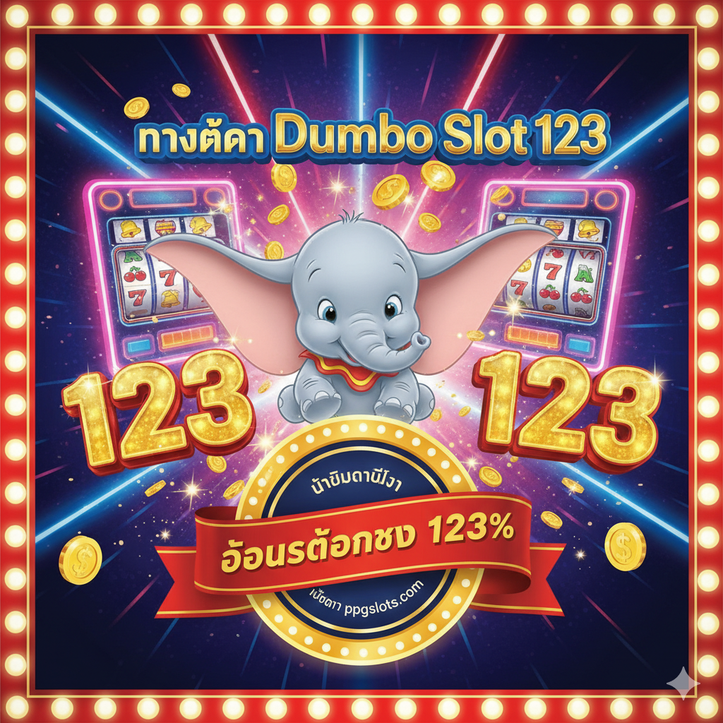 ออกแบบรูปภาพหน้าปกสำหรับ Dumbo Slot 123 เว็บตรง ppgslots.com พร้อมโบนัส 123%