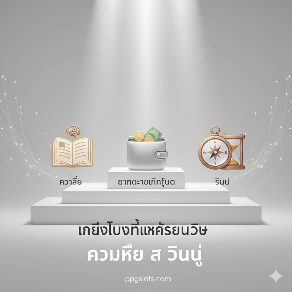 ภาพสรุปและสร้างแรงบันดาลใจเพื่อตอกย้ำ 'สูตรที่แท้จริงคือความรู้และวินัย' ภาพควรเป็นแนว Minimalist/Conceptual Art แสดงกุญแจสำคัญ 3 ดอก หรือ 3 องค์ประกอบหลักที่วางบนแท่นบูชา ได้แก่ 1) ไอคอนหนังสือ/ความรู้ (Knowledge), 2) ไอคอนกระเป๋าสตางค์/การจัดการเงิน (Bankroll Management), 3) ไอคอนนาฬิกา/เข็มทิศ (Discipline) มีแสงสว่างจ้าส่องลงมาจากด้านบน เพื่อสื่อถึงการค้นพบ 'ความลับ' ที่แท้จริงในการเล่นสล็อต ใช้พื้นหลังสีขาวหรือเทาอ่อน เพื่อเน้นให้องค์ประกอบหลักมีความคมชัดและโดดเด่น