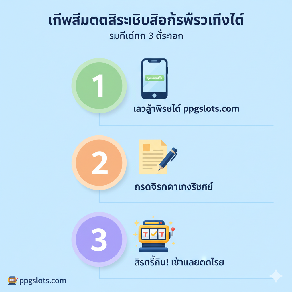 ภาพอินโฟกราฟิกแบบง่ายๆ เพื่อแสดงขั้นตอน 'daftar slot terpercaya' (สมัครสมาชิก) 3 ขั้นตอนที่รวดเร็ว จัดวางในรูปแบบแถวหรือคอลัมน์ที่มีช่องว่างชัดเจน แต่ละขั้นตอนแทนด้วยไอคอนที่เข้าใจง่าย: 1. ไอคอนมือถือและปุ่ม 'สมัคร' (การเข้าสู่เว็บไซต์) 2. ไอคอนฟอร์มลงทะเบียนและปากกา (การกรอกข้อมูล) 3. ไอคอนสล็อตแมชชีนที่มีแสงสว่างพร้อมสัญลักษณ์ '✓' (เสร็จสิ้น/เริ่มเล่น) ใช้พื้นหลังสีอ่อนและตัวเลขขนาดใหญ่เพื่อให้ดูง่ายและเน้นความรวดเร็ว