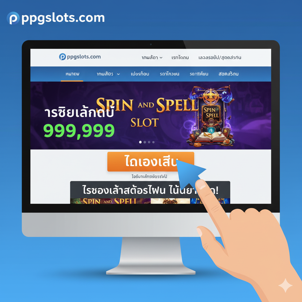 ภาพประกอบส่วน 'วิธีการเข้าถึง' ที่แสดงถึงขั้นตอนการเล่น Demo Mode บนเว็บไซต์ ppgslots.com เน้นการออกแบบที่เป็นมิตรต่อผู้ใช้ แสดงภาพหน้าจอจำลองของเว็บไซต์ ppgslots.com (ใช้โลโก้/สีที่ดูเป็นมิตรและเป็นมืออาชีพ) โดยมีมือที่กำลังคลิกปุ่มขนาดใหญ่ที่เขียนว่า 'ทดลองเล่น' หรือ 'Demo' ภาพควรมีลูกศรชี้ไปยังปุ่มนั้นอย่างชัดเจน และมีเครดิตจำลองจำนวนมาก (เช่น 999,999) แสดงอยู่ในพื้นหลังเพื่อเน้นย้ำถึงข้อดีของโหมดทดลองเล่น ใช้โทนสีสว่างและสะอาดตาเพื่อสื่อถึงความง่ายในการเข้าถึง