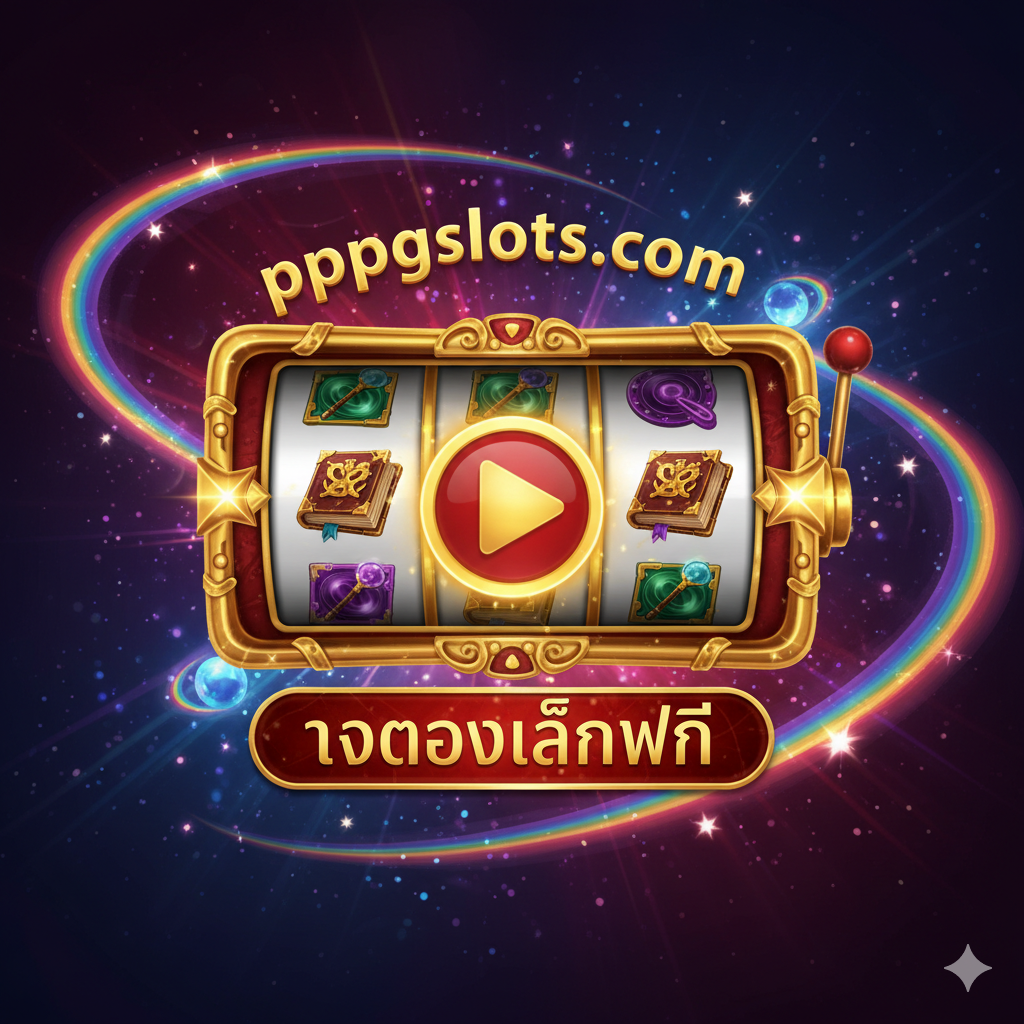 ภาพสรุปและกระตุ้นการตัดสินใจ (Call-to-Action) องค์ประกอบหลักคือการผสมผสานระหว่างไอคอนปุ่ม 'Play' ขนาดใหญ่ หรือวงล้อสล็อตที่กำลังหมุนหยุดนิ่งบนสัญลักษณ์แห่งชัยชนะ (Jackpot Symbol) โดยมีคำว่า 'ppgslots.com' และ 'ทดลองเล่นฟรี' หรือ 'รับโบนัส' อยู่รอบๆ ภาพควรมีพื้นหลังที่ดูเป็นเวทมนตร์และน่าดึงดูดใจ (เช่น ลายเส้นแสงสีรุ้งหรือเส้นทางดวงดาว) เน้นการใช้สีที่โดดเด่น เช่น สีแดงและสีทอง เพื่อกระตุ้นให้ผู้ใช้งานคลิกเพื่อเข้าสู่เว็บไซต์ทันที