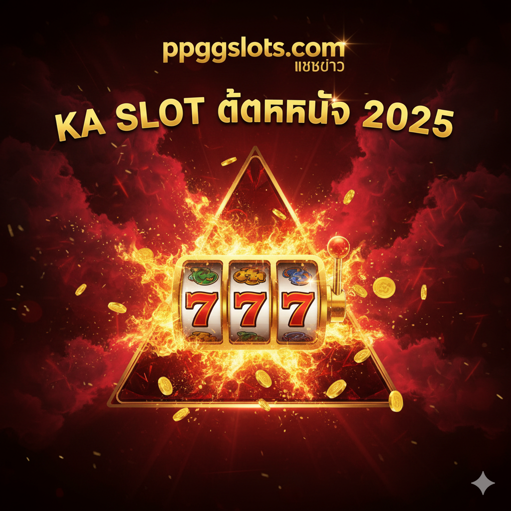 ภาพหน้าปกที่มีความโดดเด่นและมีพลัง แสดงถึงการ 'แตกหนัก' ของเกม KA Slot โทนสีหลักควรเป็นสีแดงเพลิง ดำ และทอง เพื่อสื่อถึงความร้อนแรงและความร่ำรวย องค์ประกอบตรงกลางคือโลโก้ KA Gaming หรือไอคอนสล็อตที่มีแสงระเบิดของแจ็กพอต ด้านบนมีข้อความภาษาไทยตัวหนาว่า 'KA SLOT แตกหนัก 2025' และโลโก้ ppgslots.com เว็บตรง อย่างชัดเจน จัดวางแบบสามเหลี่ยมคว่ำเพื่อดึงดูดสายตา ให้ความรู้สึกเหมือนโปสเตอร์ภาพยนตร์ที่น่าตื่นเต้นและสร้างความคาดหวังในการชนะรางวัลใหญ่