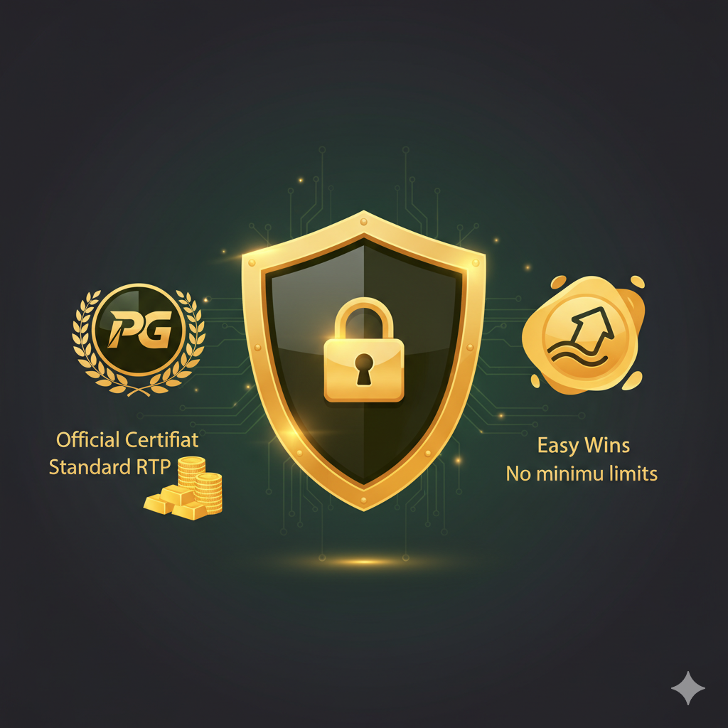 ภาพแสดงจุดเด่นของเว็บตรง PG Slot Wallet เช่น ลิขสิทธิ์แท้, มั่นคง ปลอดภัย, แตกง่าย