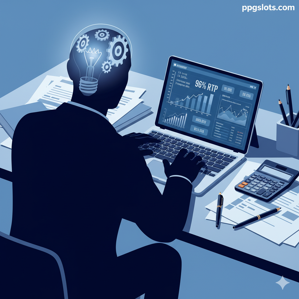 ภาพประกอบ Clever Academy แสดงภาพเงาของผู้กำลังศึกษาพร้อมแท็บเล็ตที่แสดงแผนภูมิและข้อมูล RTP เน้นความสำคัญของกลยุทธ์และการวิเคราะห์