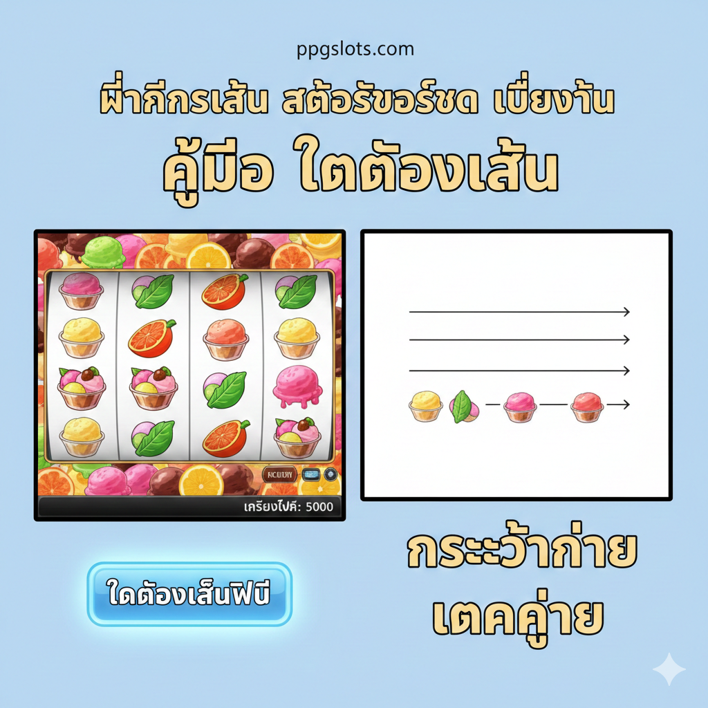 ออกแบบภาพที่สรุปประสบการณ์โดยรวมของ ppgslots.com องค์ประกอบหลักคือสมาร์ทโฟนที่ถืออยู่ในมือ ซึ่งแสดงหน้าจอเกม PG Slot ยอดนิยม (เช่น Fortune Ox หรือ Mahjong Ways) ล้อมรอบด้วยไอคอนเชิงสัญลักษณ์: โล่ (หมายถึงเว็บตรง/ความปลอดภัย), นาฬิกา 24 ชั่วโมง (หมายถึงบริการ 24 ชั่วโมง), ถุงเงิน (หมายถึงถอนเงินจริง/Real Withdrawals) สไตล์โดยรวมมีความทันสมัยและมีพลัง เน้นแนวคิดหลักของ “เล่นได้ทุกที่ ทุกเวลา” และ “ทุนน้อย ฝาก 99 ก็เล่นได้”