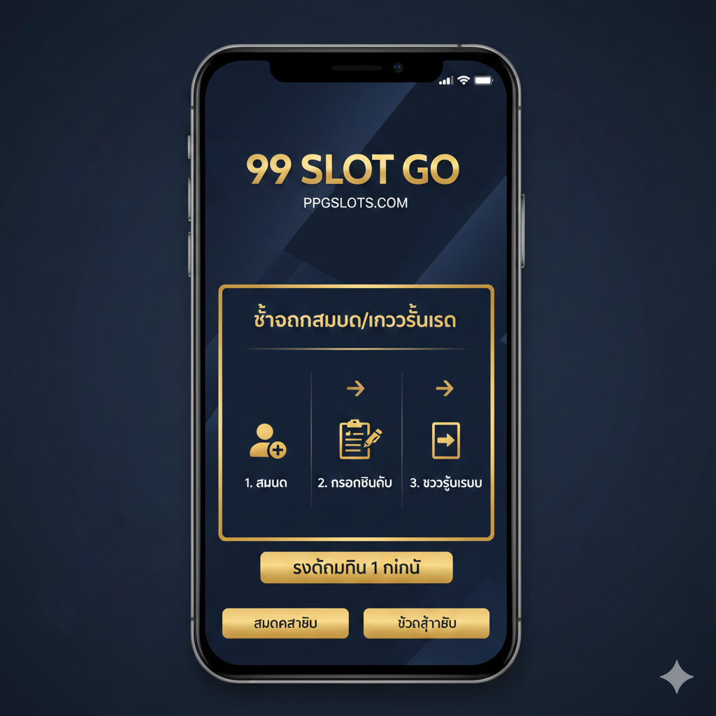ออกแบบภาพสอนการสมัคร/เข้าสู่ระบบที่กระชับและชัดเจน ใช้กรอบหน้าจอโทรศัพท์มือถือเป็นหลักในการแสดงผล ภาพใช้ไอคอนสามถึงสี่ขั้นตอนเพื่อแสดง “สมัคร (Register)”, “กรอกข้อมูล (Fill Data)”, และ “เข้าสู่ระบบ (Login)” ใช้ข้อความแนะนำสั้น ๆ เป็นภาษาไทย สีควรใช้สีของแบรนด์ ppgslots.com (เช่น สีน้ำเงินเข้มและสีทอง) เน้นย้ำกระบวนการที่ “รวดเร็วใน 1 นาที” ภาพต้องมีสไตล์ที่ชัดเจนและเข้าใจง่ายเหมือนภาพหน้าจออินเทอร์เฟซผู้ใช้ เพื่อให้ผู้ใช้เข้าใจวิธีการใช้งานได้อย่างรวดเร็ว