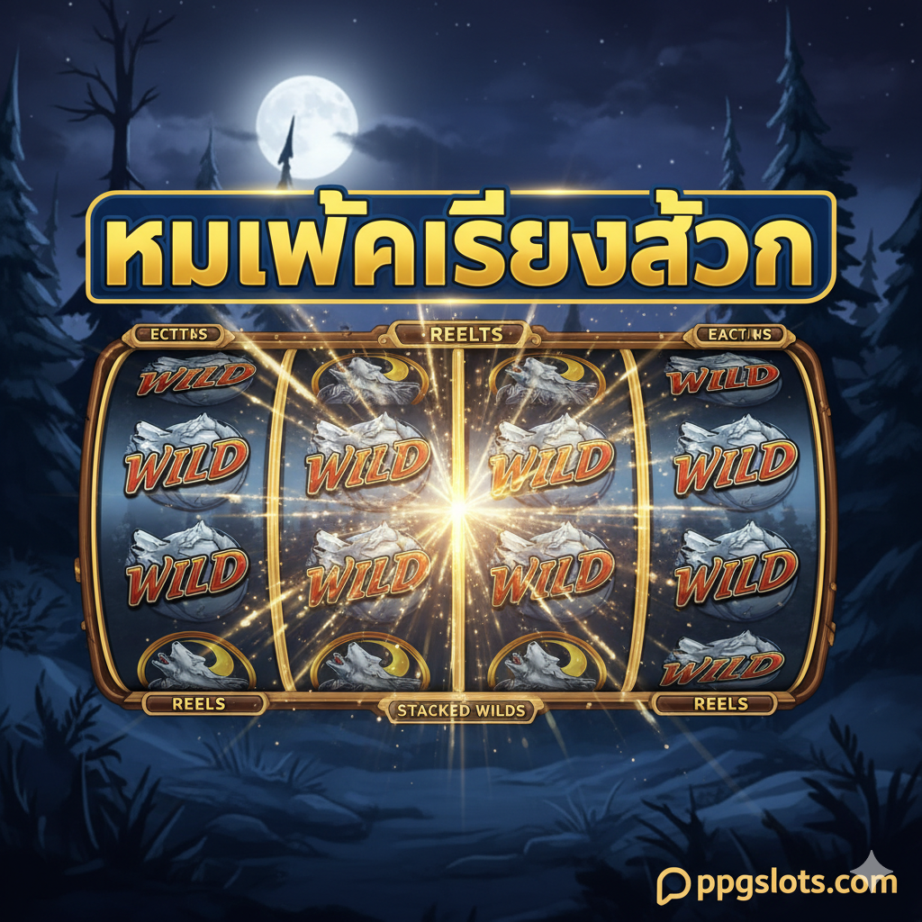 ภาพสรุปและแรงจูงใจในการเล่น แสดงฉาก 'Big Win' หรือ 'Jackpot' บนหน้าจอ Wolf Run โดยมีสัญลักษณ์หมาป่า Wilds จำนวนมากเรียงเต็มหน้าจอ เน้นความตื่นเต้นด้วยแสงสว่างสีทอง สีแดง หรือแอนิเมชันของรางวัลที่พุ่งออกมา มีข้อความใหญ่ๆ เป็นภาษาไทยว่า 'ชนะรางวัลใหญ่' หรือ 'สล็อตตำนาน IGT' พร้อมข้อความเชิญชวน 'เล่นทันทีที่ ppgslots.com' ที่ด้านล่าง ภาพรวมควรเป็นโทนสีที่อบอุ่นและให้ความรู้สึกถึงชัยชนะที่ยิ่งใหญ่