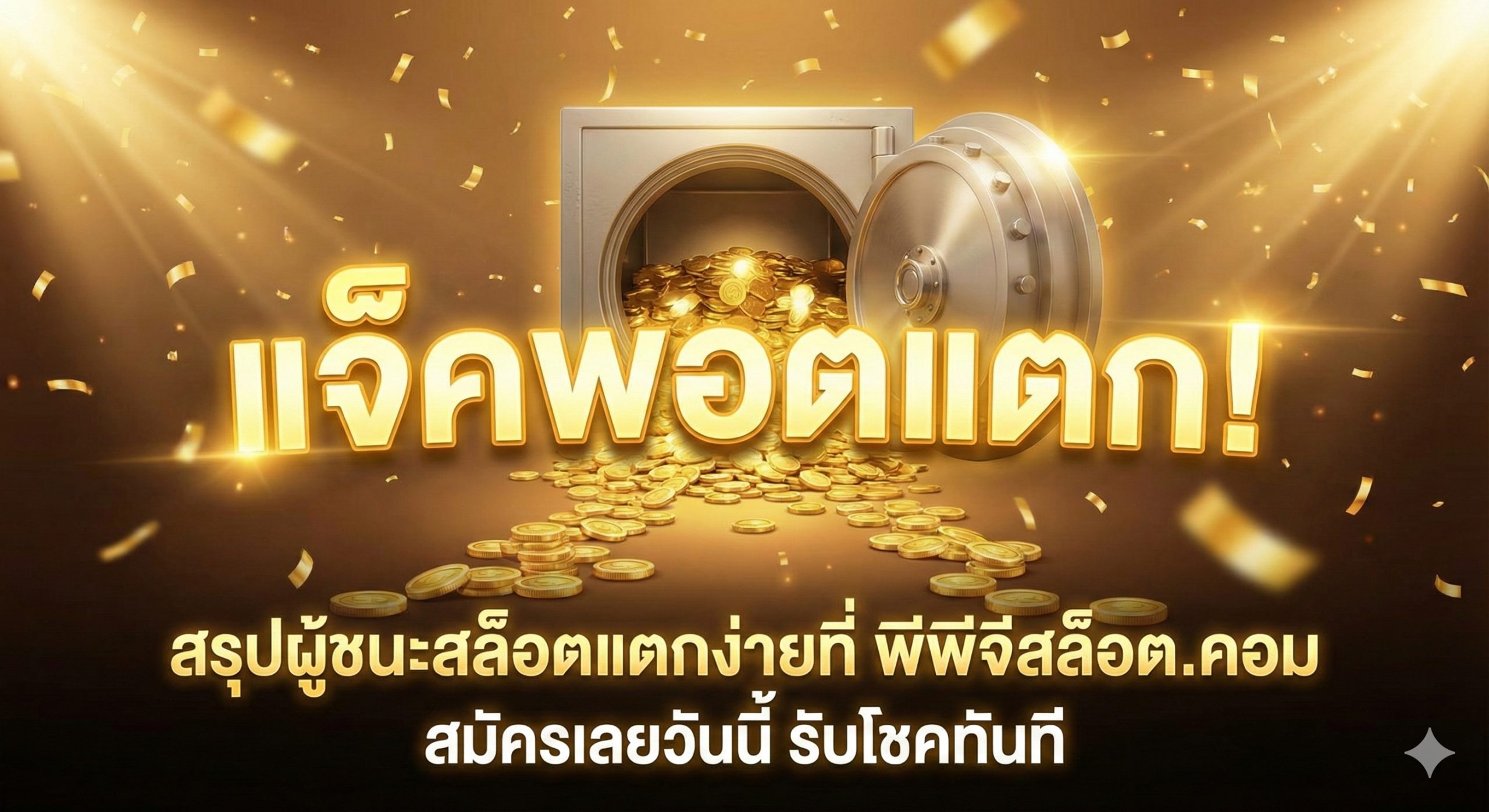 一张充满庆祝和胜利氛围的总结图片。画面描绘了一个巨大的、发光的'BIG WIN'或'JACKPOT'字样悬浮在空中，背景是通往财富的金光大道或敞开的满载金币的保险库。整体色调温暖辉煌，光影效果极具诱惑力，旨在激发读者的行动欲望，暗示在ppgslots.com玩Slot Gacor是通往经济成功的捷径，鼓励立即注册。